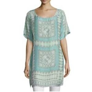 Johnny Was Arroyo Long Mini Dress Tunic Top Size XS Ice Floral Paisley Copra